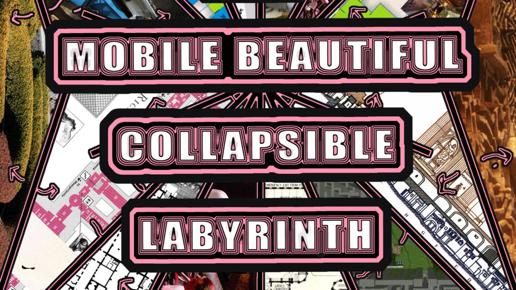 The Endless and Mobile Beautiful Collapsible Labyrinth is an interactive sculptural installation taking over Flux Factory's gallery. Sculpture, video, sound and performance will inhabit a serpentine maze of track-mounted rolling walls, a kaleidoscopic reimagining of rolling library stacks.